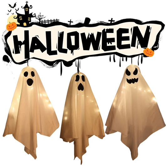 1/3PCS Spooky Ghost Halloween Decoration – Waterproof LED Hanging Ghost Lights