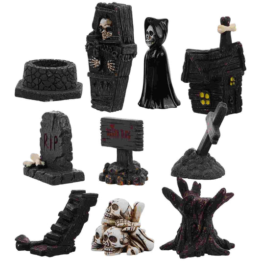 10 Pcs Mini Tombstone Figurines – Halloween Desktop & Haunted House Decorations